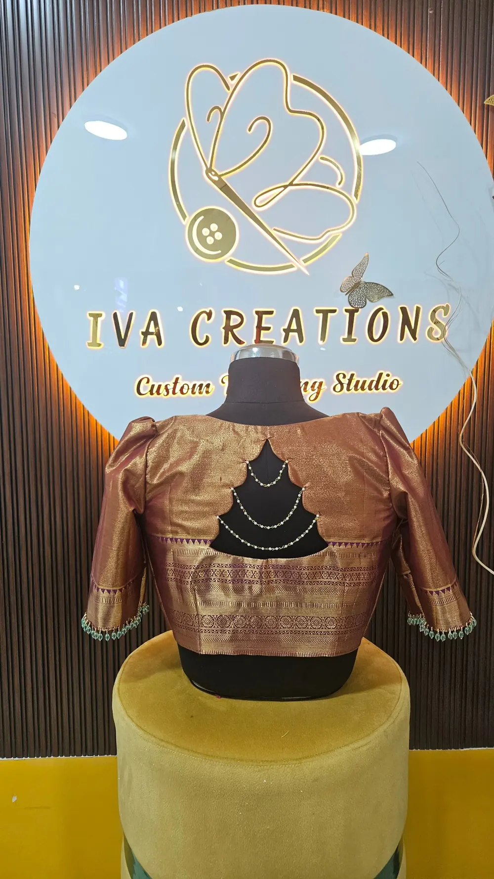Gold blouse with pearl chain back